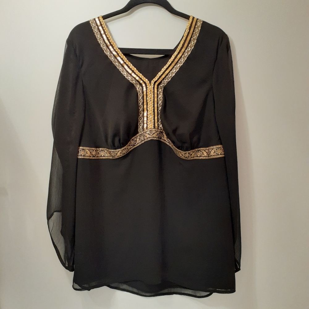 Black and gold silk chiffon shirt
